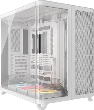 CORSAIR AIR 5400 RS-R ARGB Triple Chamber Mid-Tower PC Case (White) | Dual Curved Glass French Door Panels, 3x Pre-Installed RS120-R Reverse-Rotor ARGB Fans, Back-Connect (BTF) Motherboard Support & RapidRoute 2.0