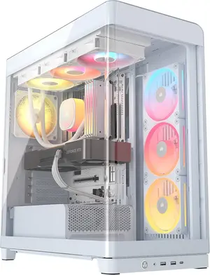 CORSAIR FRAME 4500X LX-R RGB iCUE LINK Panoramic Glass Mid-Tower PC Case (White) | Dual Pillarless Tempered Glass Panels, 3x Pre-Installed LX120-R RGB Reverse Fans, iCUE LINK System Hub & BTF Motherboard Support