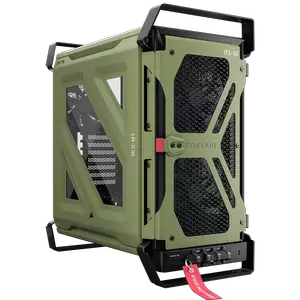 CORSAIR WARTHOG RS Performance Mid-Tower Case (Olive Drab) | Ruggedized Steel Build with Integrated Carry Handles, 2x RS200 + 1x RS120 PWM Fans, InfiniRail™ System & BTF Motherboard Support