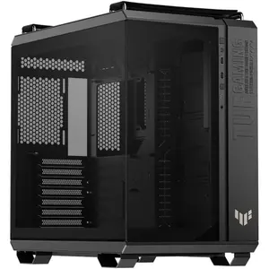 ASUS TUF Gaming GT502 Dual-Chamber Mid-Tower PC Case (White Edition - No Fans) | Front & Side Tempered Glass Panels, Tool-Free Quick-Release Side Panels, Included Vertical GPU Bracket & Heavy-Duty TUF Woven Top Handles