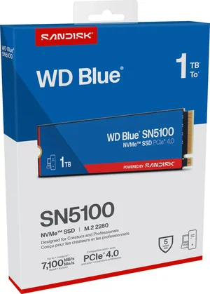 Western Digital WD Blue SN5100 1TB PCIe Gen4 NVMe M.2 2280 Internal Solid State Drive | Model: WDS100T5B0E-00CPE0, PCIe 4.0 x4 Interface, High-Speed Read/Write Performance, Western Digital nCache 4.0 Technology & Dashboard Management