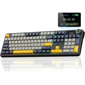 AULA F108 Pro Tri-Mode Wireless Full-Size Mechanical Gaming Keyboard (Grey & Yellow Edition) | Model: F108 Pro, 108-Key 100% Full-Size Layout, Pre-Lubed Greywood V3 / LEOBOG Linear Switches, Gasket Mount Structure, 5-Layer Acoustic Sound Dampening, C