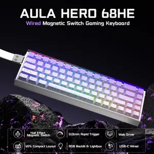 AULA HERO68 HE Magnetic Switch Gaming Keyboard (Black King Edition / White Keycaps) |8000Hz Polling Rate, 0.01mm Rapid Trigger & Dynamic Keystroke (DKS), Per-Key 16.8M RGB & Neon Lightbox, Detachable USB Type-C