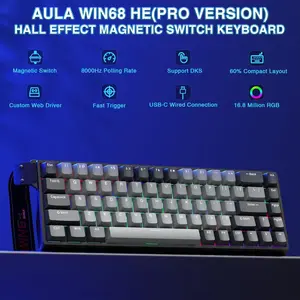 AULA WIN68 HE Pro 65% Wired Hall Effect Magnetic Gaming Keyboard – Grey (Meteor Magnetic Switch / 8000Hz Polling Rate / 0.2ms Latency / 0.02mm Rapid Trigger / South-Facing RGB / Web Driver)