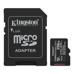 Kingston Canvas Select Plus 256GB microSDXC Memory Card with Full-Size SD Adapter | Model: SDCS2/256GB, UHS-I Class 10, Speed Class U1, Video Speed Class V10, App Performance Class A1, Up to 100MB/s Read Speed & Full HD Video Recording