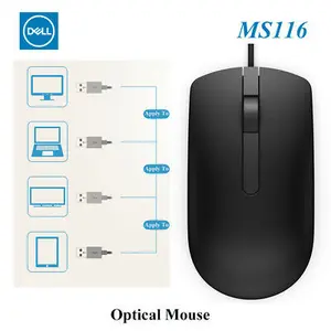 Dell MS116 Optical Wired Mouse (Black) | Model: MS116 (275-BBCB), 1000 DPI Optical LED Tracking, 3-Button Ambidextrous Design, Wired USB Interface, 6-Foot (1.8m) Cable Length, Plug-and-Play Compatibility (original mouse boxed packed)