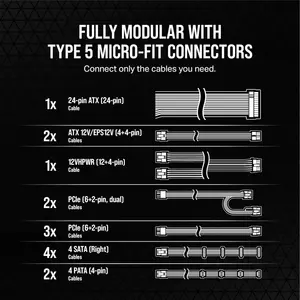 CORSAIR RMx Series RM1000x 1000W Fully Modular ATX Power Supply (White) | 80 PLUS Gold Certified, Zero RPM Fan Mode, 100% Japanese 105°C Capacitors & White Modular Sleeved Cables