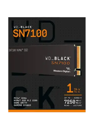 Western Digital WD_BLACK SN7100 1TB PCIe Gen4 NVMe M.2 2280 Gaming Solid State Drive | Model: WDS100T4X0E-00CJA0, PCIe 4.0 x4 Interface, Read Speeds Up to 7,250 MB/s, Write Speeds Up to 6,000 MB/s, High-Endurance TLC NAND & WD_BLACK Dashboard Support