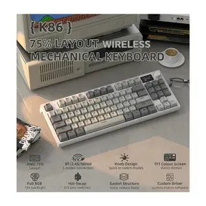 Attack Shark K86 Gray | 87-Key Tri-Mode Wireless Keyboard | TFT Smart Display + CNC Knob | Side-Print PBT | Hot-Swap