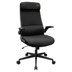 COUGAR Stryder Black | Highback Ergonomic Hybrid Workspace Chair | Flip-Up Armrests | Imitation Linen | TÜV Certified