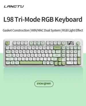 LANGTU L98 RGB Tri-Mode, Snow Green Silent Gasket Office and Gaming Keyboard