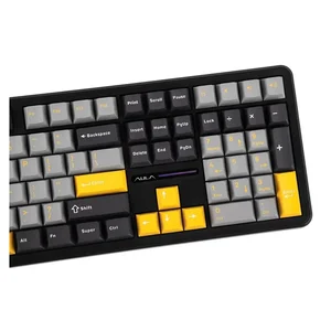 AULA F108 Tri-Mode Wireless Hot-Swappable Mechanical Gaming Keyboard (Star Black / Grey & Yellow) | Model: F108 Standard, 108-Key 100% Full-Size Layout, Pre-Lubed LEOBOG Greywood V3 / Reaper Linear Switches, Leaf-Spring Gasket Mount Structure, 5-Laye