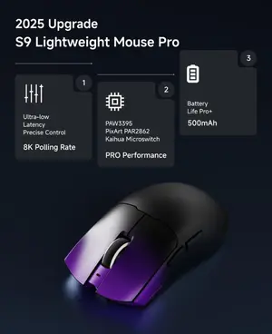 EWEADN S9 Pro Tri-Mode Wireless Gaming Mouse | Purple Gradient Edition