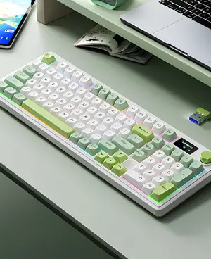 LANGTU L98 RGB Tri-Mode, Snow Green Silent Gasket Office and Gaming Keyboard