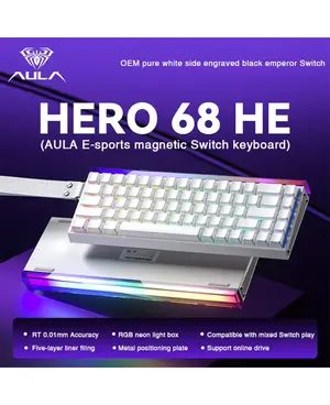 AULA HERO 68 HE White | 65% Hall Effect Magnetic Keyboard | 8000Hz Rapid Trigger | 0.01mm Precision | Hot-Swap