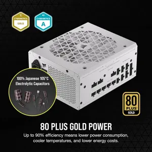 CORSAIR RMx Series RM1000x 1000W Fully Modular ATX Power Supply (White) | 80 PLUS Gold Certified, Zero RPM Fan Mode, 100% Japanese 105°C Capacitors & White Modular Sleeved Cables
