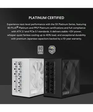 Lian Li SX Platinum 1000W Black | 80 PLUS PPLP Platinum| ATX 3.1 & PCIe 5.1 | Braided-Textured Cables with Cable Combs| Zero RPM Fanless Mode