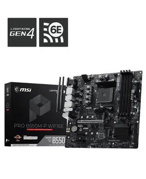 MSI PRO B550M-P WIFI6E Micro-ATX Motherboard | AMD Socket AM4, B550 Chipset, DDR4 Boost (Up to 4400+ MHz OC), PCIe 4.0 Steel Armor, Dual M.2, Wi-Fi 6E, Front USB-C & Audio Boost