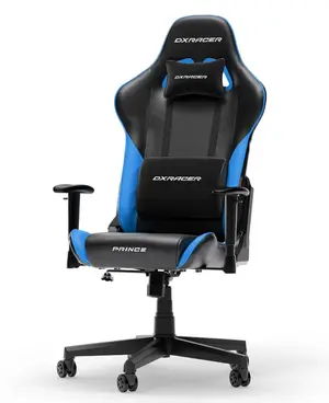 DXRacer Prince Series Ergonomic Gaming Chair black and blue | Model: GC/LPF24LTC/N.N.N (D6000), Premium High-Density Mold Shaping Foam & Breathable Leatherette, 1D Adjustable Armrests, 90°–135° Recline with Conventional Tilt, Heavy-Duty Steel Frame, 