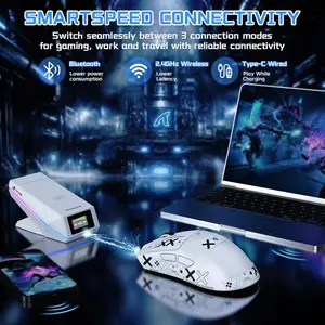 Attack Shark X11 PRO V2 Tri-Mode Wireless Mouse with TFT LCD RGB Dock – White