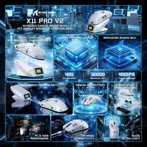Attack Shark X11 PRO V2 Tri-Mode Wireless Mouse with TFT LCD RGB Dock – White