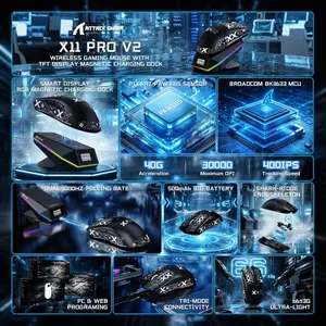 Attack Shark X11 PRO V2 Tri-Mode Wireless Mouse with TFT LCD RGB Dock – Black