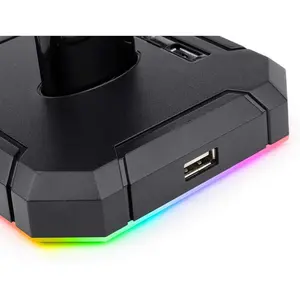 Redragon HA300 Scepter Pro RGB Gaming Headset Stand | Durable Aluminum Supporting Bar (8.5" Height), Integrated 4-Port USB 2.0 Hub, Dynamic RGB Base & Stem Strip