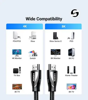 UGREEN HDMI 2.1 8K Cable Male to Male Braided - Multi Sizes (Black)
