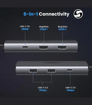 UGREEN Revodok 206 6-in-1 USB-C Hub Docking Station  | 4K HDMI, 100W PD, SD/TF Reader