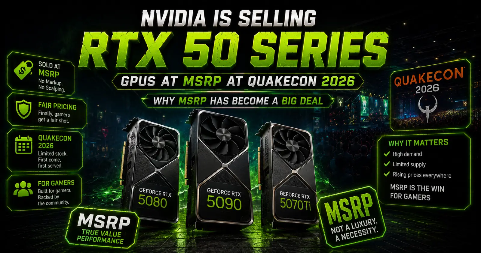 NVIDIA Is Selling RTX 50 Series GPUs at MSRP at QuakeCon 2026 – Why MSRP Has Become a Big Deal