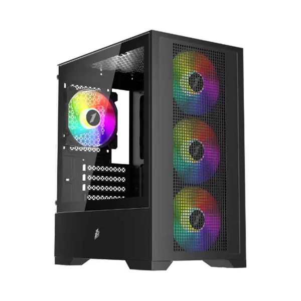 1st Player GO2 Black Gaming Case, Mid-Tower PC Gaming Chassis with Tempered Glass Side Panel and Optimized Airflow Design