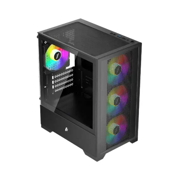 1st Player GO2 Black Gaming Case, Mid-Tower PC Gaming Chassis with Tempered Glass Side Panel and Optimized Airflow Design