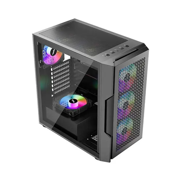 1st Player T7 Black ARGB Gaming Case, Tempered Glass Mid-Tower Chassis with Pre-Installed ARGB Fans and High Airflow Design