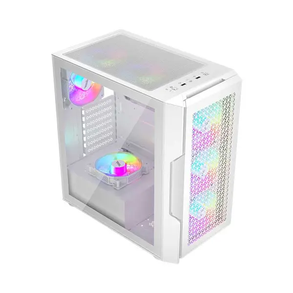 1st Player T7 White ARGB Gaming Case, Tempered Glass Mid-Tower Chassis with Pre-Installed ARGB Fans and High Airflow Design