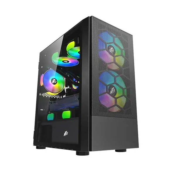 1st Player X4-M Black ARGB Gaming Case, Tempered Glass Micro-ATX Chassis, Addressable RGB Lighting Support, High Airflow Compact Gaming PC Case