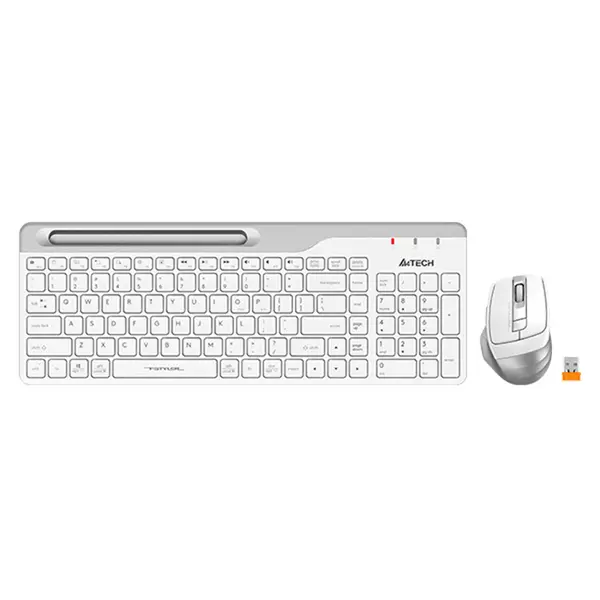 A4Tech FB2535CS Bluetooth & 2.4GHz Wireless Keyboard and Mouse Combo Set, Multi-Device Connectivity, Silent Click Mouse, Adjustable DPI Control, Compact Keyboard Design, lcy White Edition