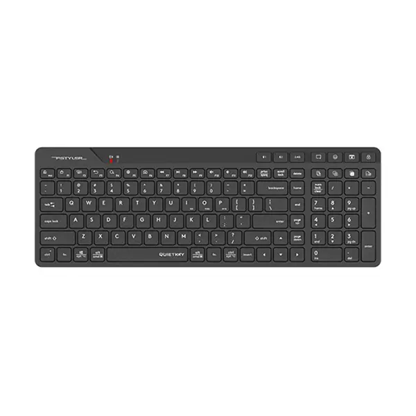 A4Tech FBK27C AS QuietKey Bluetooth & 2.4GHz Wireless Rechargeable Keyboard, Pair Up to 3 Devices, USB Type-C Charging, Low-Profile Chocolate Keycaps, Black 
