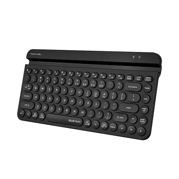 A4Tech FBK30 Mini QuietKey Bluetooth & 2.4GHz Wireless Keyboard, Switch Up to 4 Devices, Retro Round Keycaps, Integrated Tablet Cradle, Compact 86-Key Layout, Black Edition