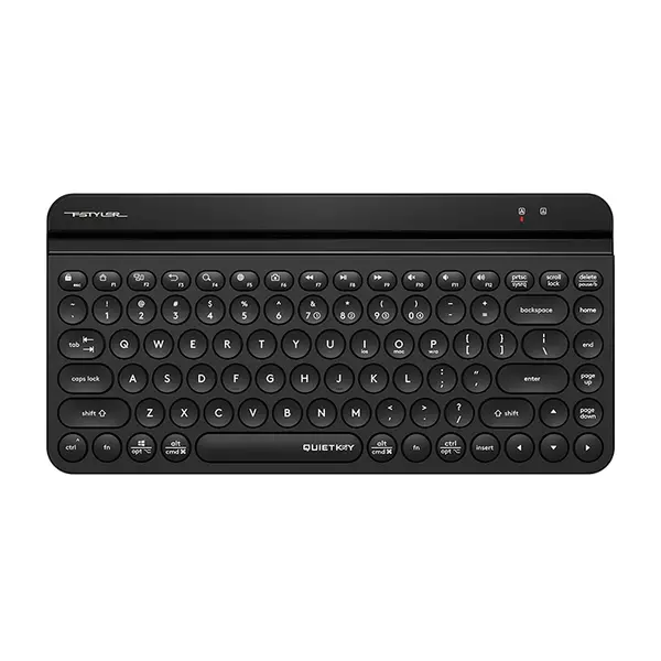 A4Tech FBK30 Mini QuietKey Bluetooth & 2.4GHz Wireless Keyboard, Switch Up to 4 Devices, Retro Round Keycaps, Integrated Tablet Cradle, Compact 86-Key Layout, Black Edition