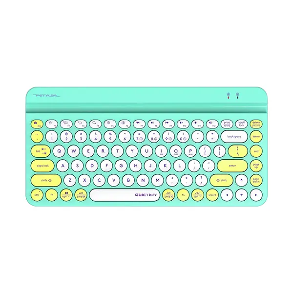 A4Tech FBK30 Mini QuietKey Bluetooth & 2.4GHz Wireless Keyboard, Switch Up to 4 Devices, Retro Round Keycaps, Integrated Tablet Cradle, Compact 86-Key Layout, Avocado Edition