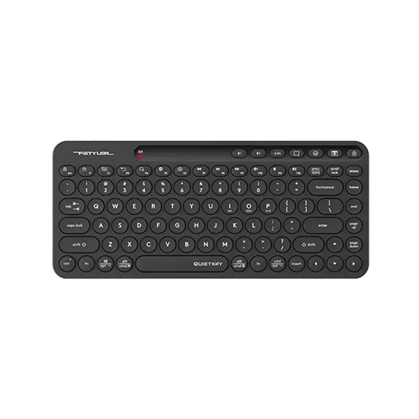 A4Tech FBK36C AS QuietKey Mini Bluetooth & 2.4GHz Wireless Rechargeable Keyboard, Pair Up to 4 Devices, USB Type-C Charging, Compact Layout, Low-Profile Chocolate Keycaps, Black Edition