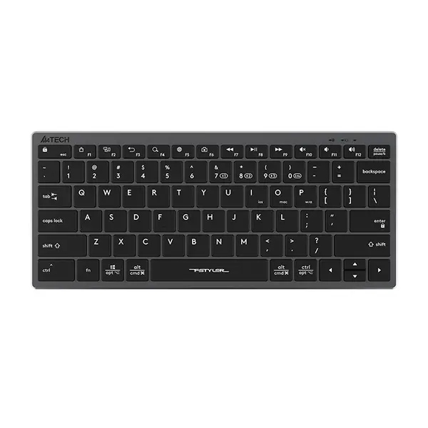 A4Tech FBX51C Mini Slim Bluetooth & 2.4GHz Wireless Rechargeable Keyboard, Switch Up to 4 Devices, Scissor Switch Keys, USB Type-C Charging, Compact Lightweight Design, Grey Edition