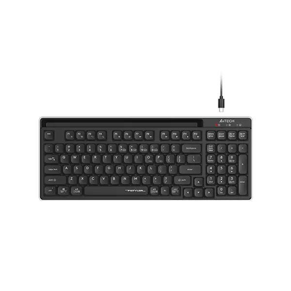 A4Tech FBX70C Bluetooth & 2.4GHz Wireless Rechargeable Keyboard, Switch Up to 4 Devices, 1000Hz Report Rate, 2.0mm Scissor Switch Keys, USB Type-C Charging, Black Edition