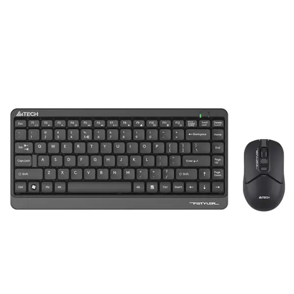 A4Tech FG1112S Multimedia 2.4GHz Wireless Keyboard and Mouse Combo Set , FGK11 Compact Keyboard, FG12 Silent Click Mouse, 1200 DPI Optical Sensor, Splash-Proof Design, Black Edition