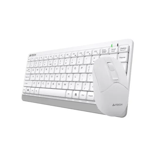 A4Tech FG1112S Multimedia 2.4GHz Wireless Keyboard and Mouse Combo Set, FGK11 Compact Keyboard, FG12 Silent Click Mouse, 1200 DPI Optical Sensor, Splash-Proof Design, White Edition