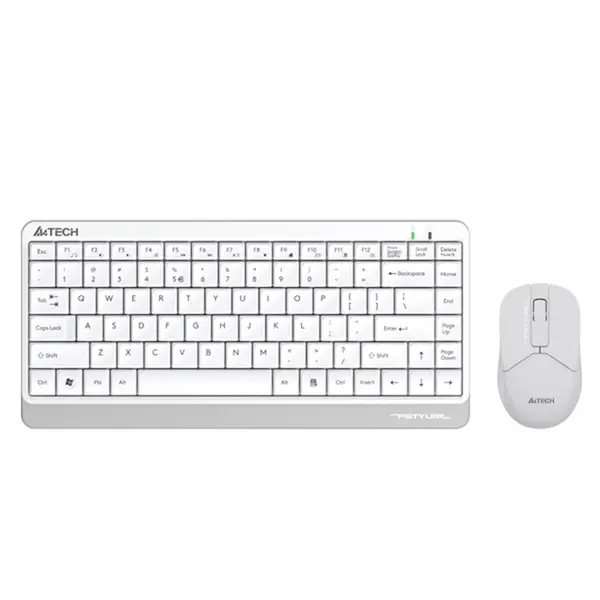 A4Tech FG1112S Multimedia 2.4GHz Wireless Keyboard and Mouse Combo Set, FGK11 Compact Keyboard, FG12 Silent Click Mouse, 1200 DPI Optical Sensor, Splash-Proof Design, White Edition