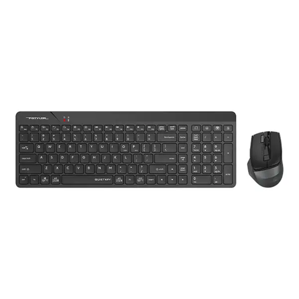 A4Tech FG2400 Air2 QuietKey Multimedia 2.4GHz Wireless Keyboard and Mouse Combo Set, QuietKey Keyboard, Silent Click Mouse, 2000 DPI Adjustable Sensor, Air Mouse Function, Black Edition