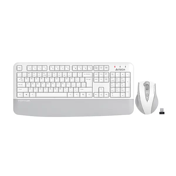 A4Tech FG2500S Plus Multimedia 2.4GHz Wireless Keyboard and Mouse Combo Set, FGK20 Multimedia Keyboard, FG55S Plus Silent Click Mouse, Waterproof Keyboard Design, 2000 DPI Adjustable Sensor, White Edition