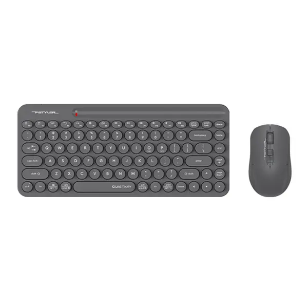 A4Tech FG3200 Air2 QuietKey Compact 2.4GHz Wireless Keyboard and Mouse Combo Set, Silent Click Mouse, 2000 DPI 4-Level Adjustable Sensor, Air Mouse Function, Ultra-Slim Keycaps, Grey Edition