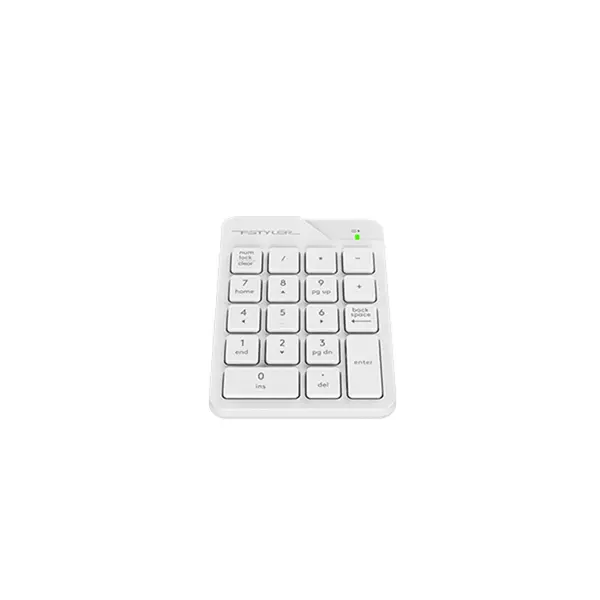 A4Tech FGK21C 2.4GHz Rechargeable Wireless Numeric Keypad, USB Type-C Charging, 18-Key Layout, Ultra-Slim Chocolate Keycaps, Laser Engraved Keycaps, Compact Wireless Numpad, White Edition 